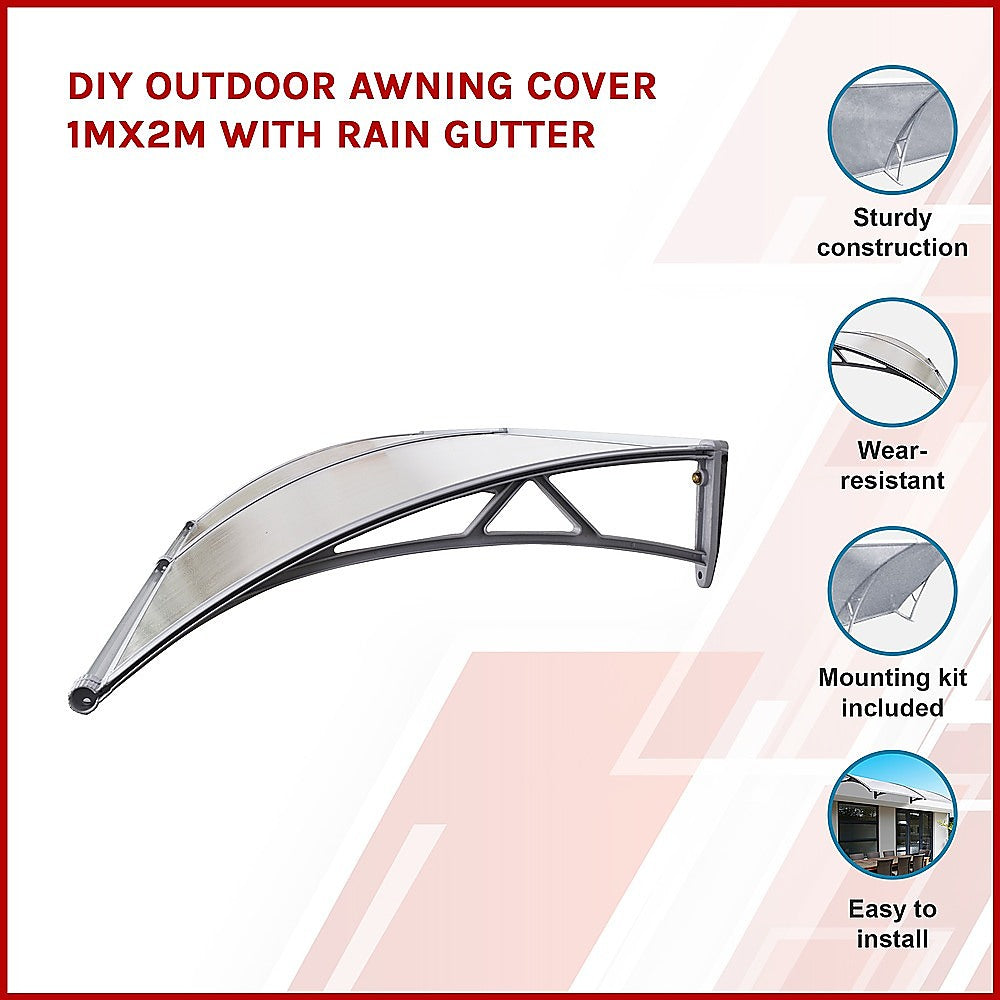 DIY Outdoor Awning Cover 1mx2m with Rain Gutter