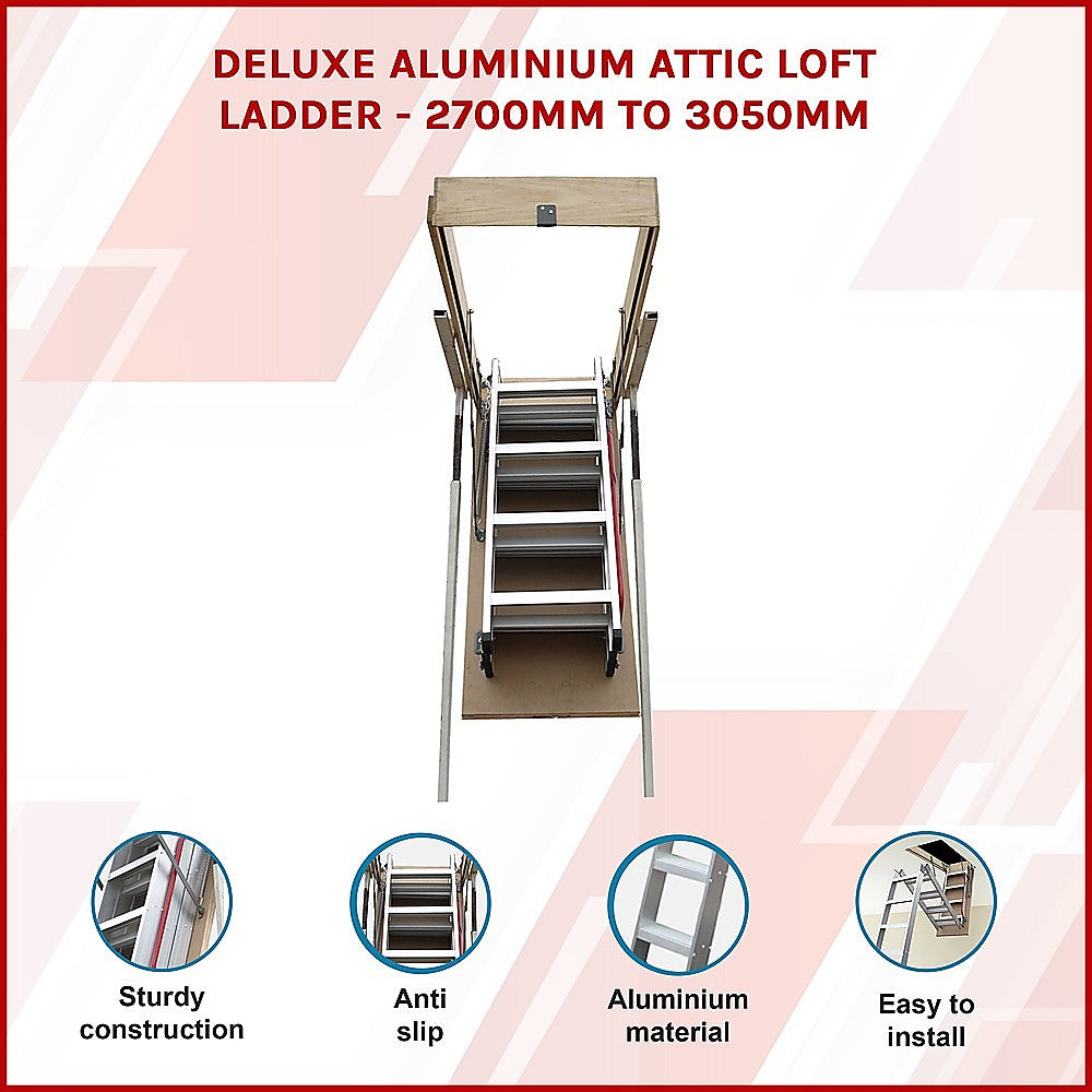 Deluxe Aluminium Attic Loft Ladder - 2700mm to 3050mm