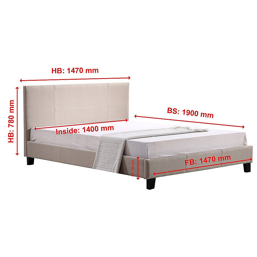 Double Linen Fabric Bed Frame Beige