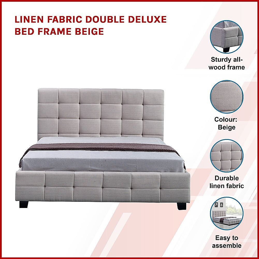 Linen Fabric Double Deluxe Bed Frame Beige