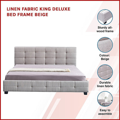 Linen Fabric King Deluxe Bed Frame Beige