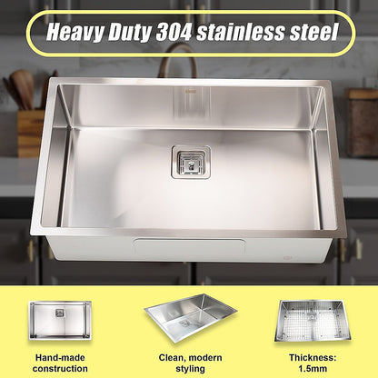 810x505mm Handmade 1.5mm Stainless Steel Undermount / Topmount Kitchen Sink with Square Waste