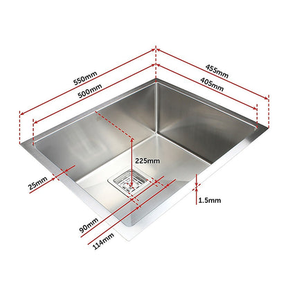 550x455mm Handmade 1.5mm Stainless Steel Undermount / Topmount Kitchen Sink with Square Waste