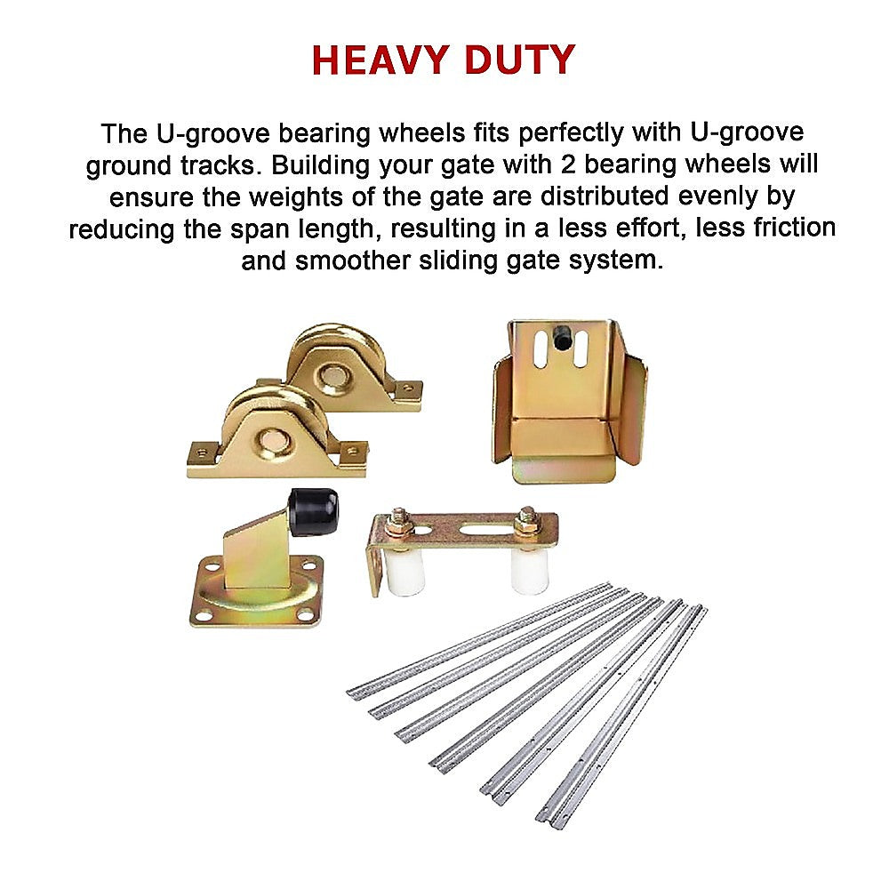 Sliding Gate Hardware Accessories Kit - 6m Track, Wheels, Stopper, Roller Guide