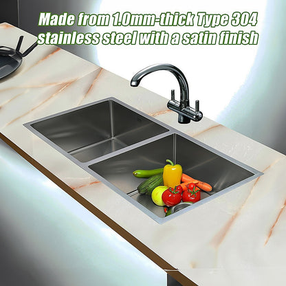 865x440mm Handmade Stainless Steel Undermount / Topmount Kitchen Sink with Waste