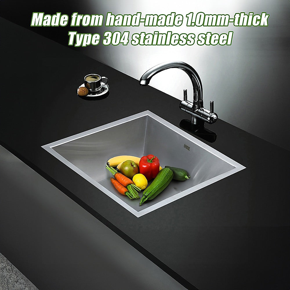 440x440mm Handmade Stainless Steel Undermount / Topmount Kitchen Laundry Sink with Waste