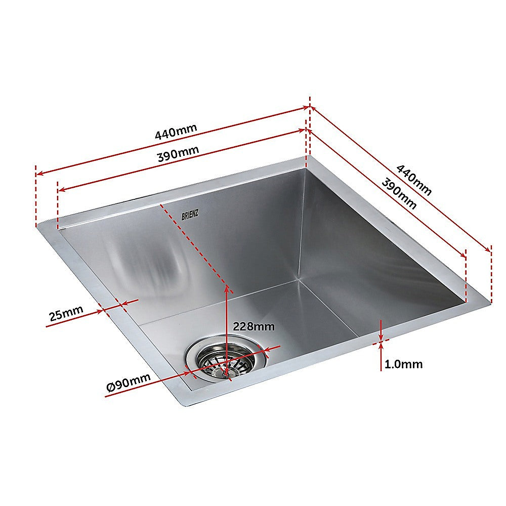 440x440mm Handmade Stainless Steel Undermount / Topmount Kitchen Laundry Sink with Waste