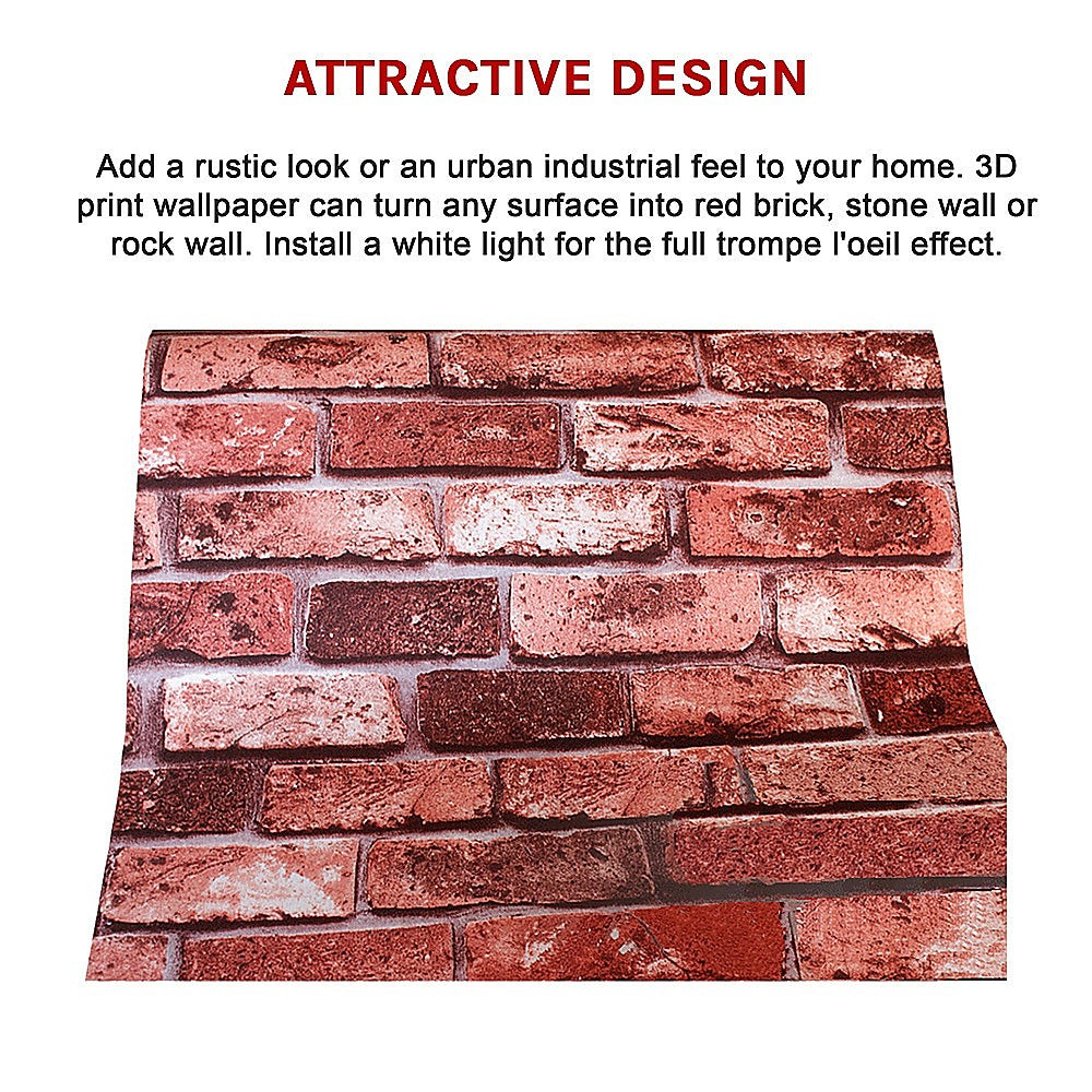 10m 3D Red Brick Print Theme Wallpaper