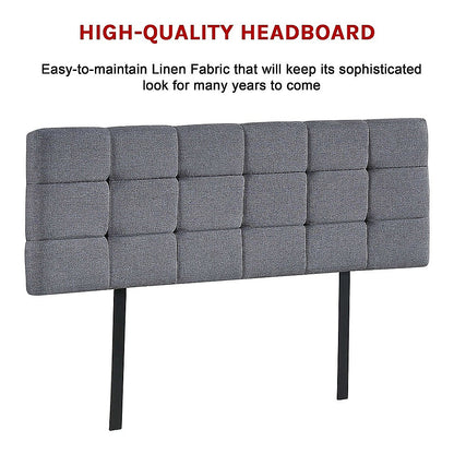 Linen Fabric Queen Bed Deluxe Headboard Bedhead - Grey