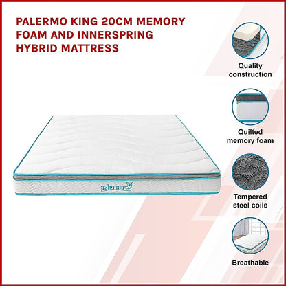 Palermo King 20cm Memory Foam and Innerspring Hybrid Mattress