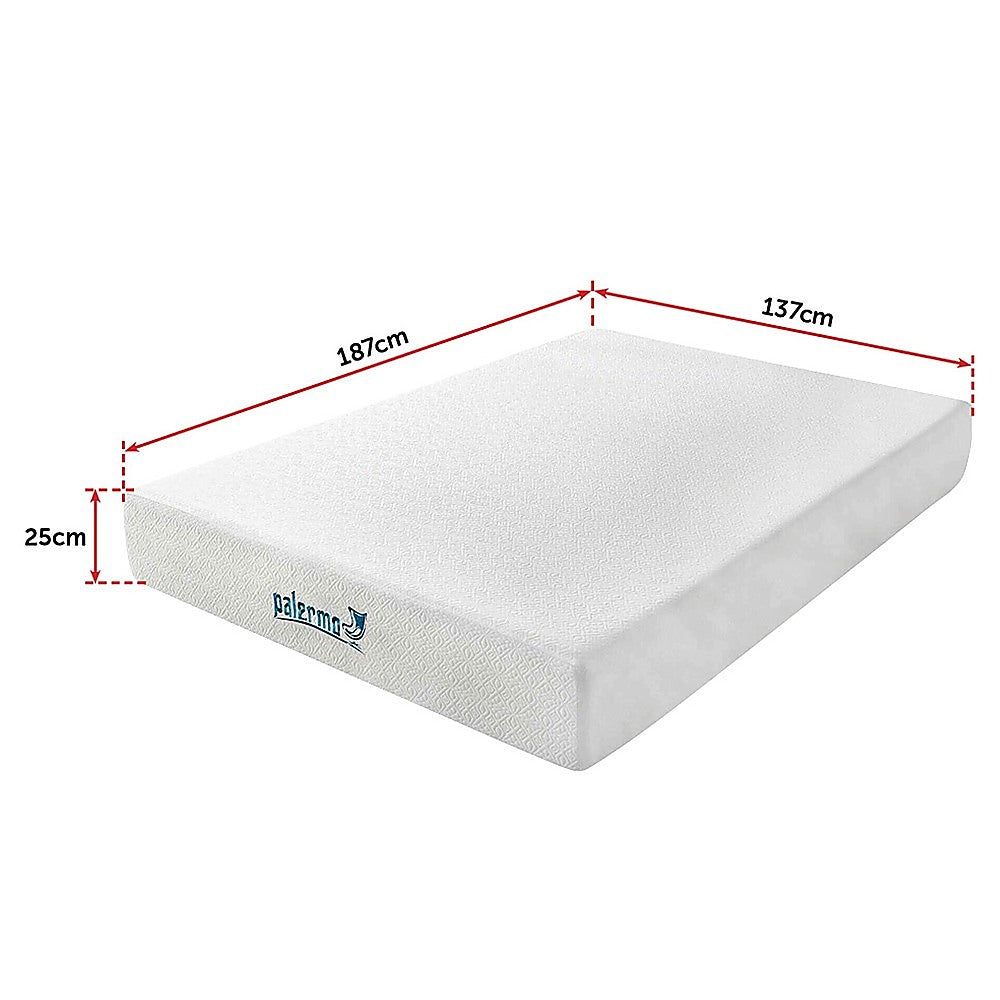 Palermo Double 25cm Gel Memory Foam Mattress - Dual-Layered - CertiPUR-US Certified