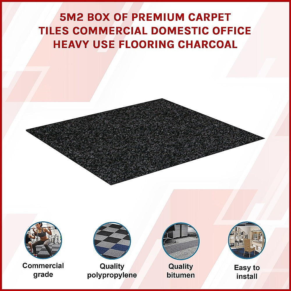 5m2 Box of Premium Carpet Tiles Commercial Domestic Office Heavy Use Flooring Charcoal