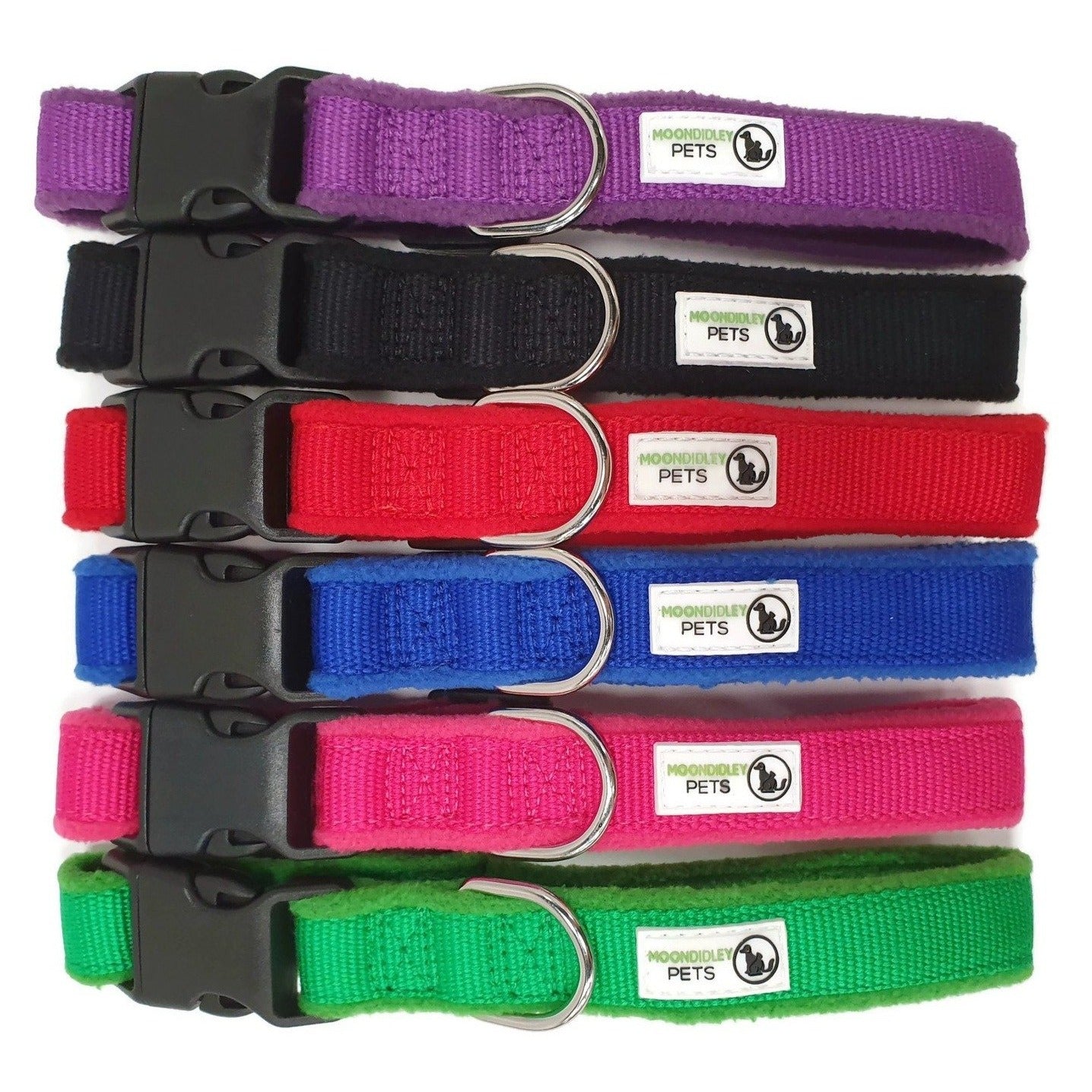 100% Pure Bamboo Fibre w/Fleece Lining Dog Collar Plastic Buckle - Moondidley Pets Large Red